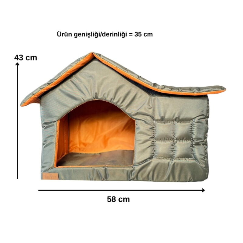 TarzPet Dış Mekan Kumaş Çatılı Ev Haki Yeşil 58x43x35 cm
