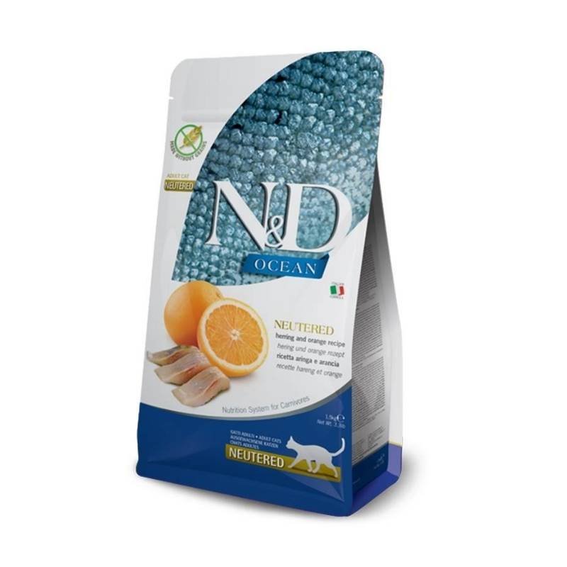 N&D Ocean Tahılsız Ringa Balıklı Ve Portakallı Kısır Kedi Maması 1,5Kg Paket