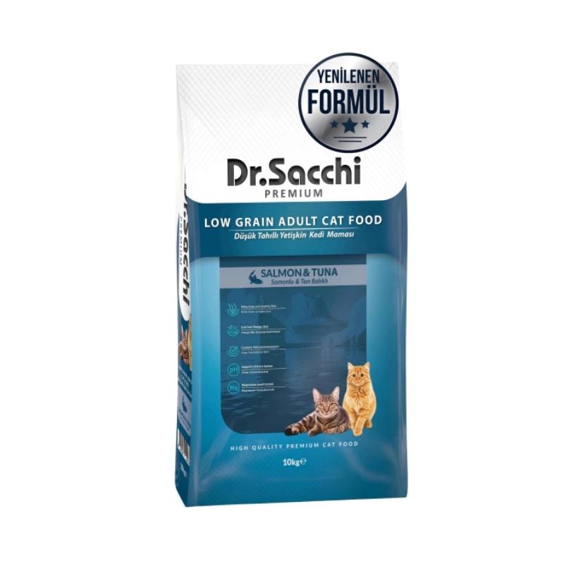 Dr.Sacchi Az Tahıllı Somonlu Ve Ton Balıklı Yetişkin Kedi Maması 10Kg Paket