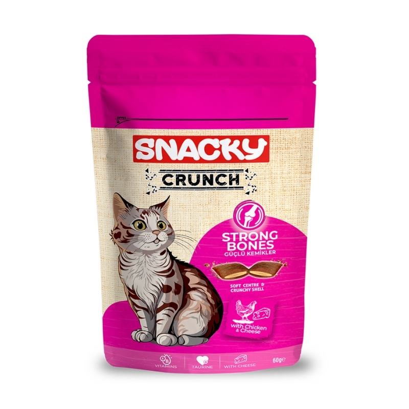 Snacky Crunch Tavuklu ve Peynirli Kedi Ödülü Güçlü Kemikler 60gr